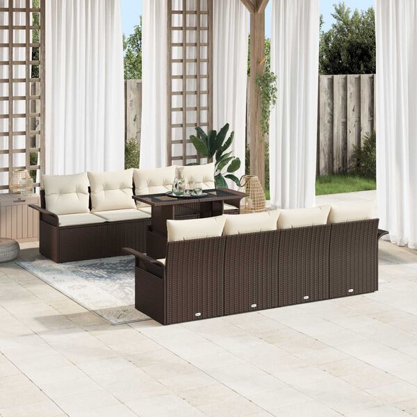vidaXL Ensemble de canap&eacute; de jardin 9 pcs Marron Poly rotin