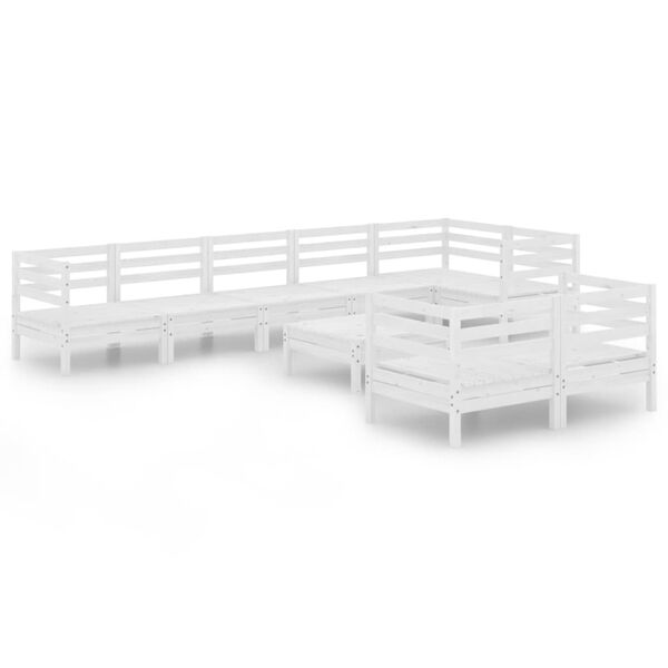 vidaXL Salon de jardin 9 pcs Bois de pin massif Blanc