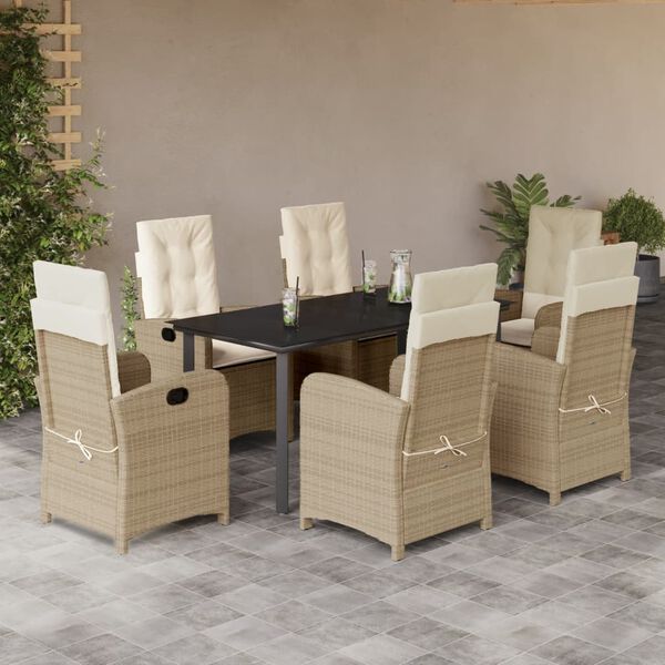 vidaXL Ensemble &agrave; manger de jardin et coussins 7 pcs beige poly rotin