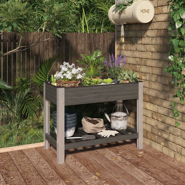 vidaXL Lit sur&eacute;lev&eacute; de jardin avec &eacute;tag&egrave;re Gris 100x50x75 cm WPC