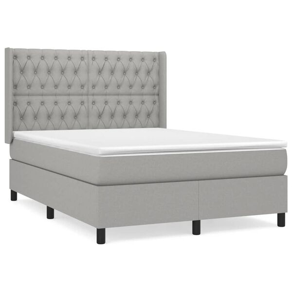 vidaXL Sommier &agrave; lattes de lit avec matelas Gris clair 140x190cm Tissu