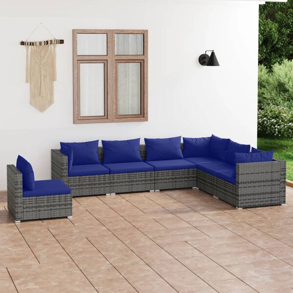 vidaXL Salon de jardin 7 pcs avec coussins r&eacute;sine tress&eacute;e gris