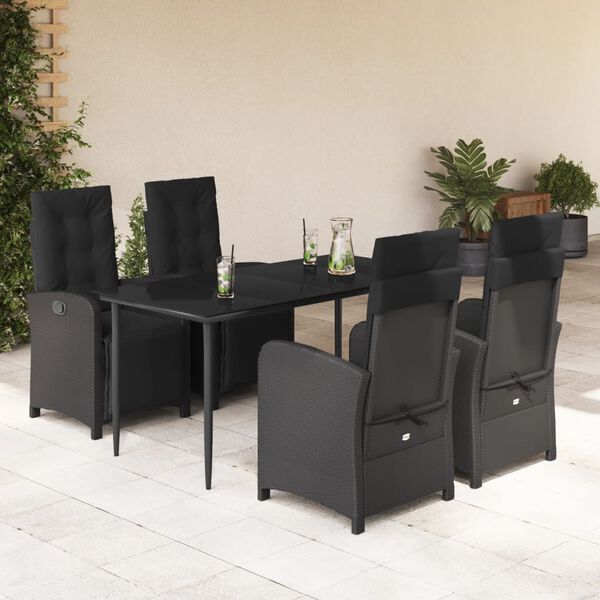 vidaXL Ensemble &agrave; manger de jardin coussins 5pcs Noir R&eacute;sine tress&eacute;e