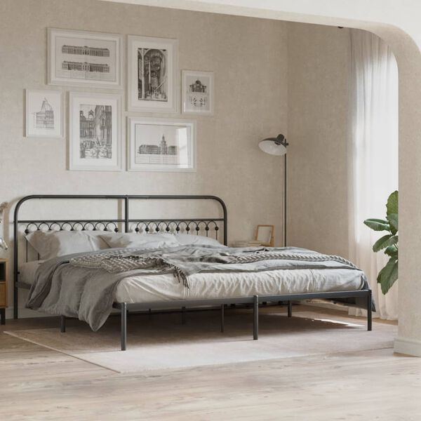 vidaXL Cadre de lit m&eacute;tal sans matelas avec t&ecirc;te de lit noir 200x200cm