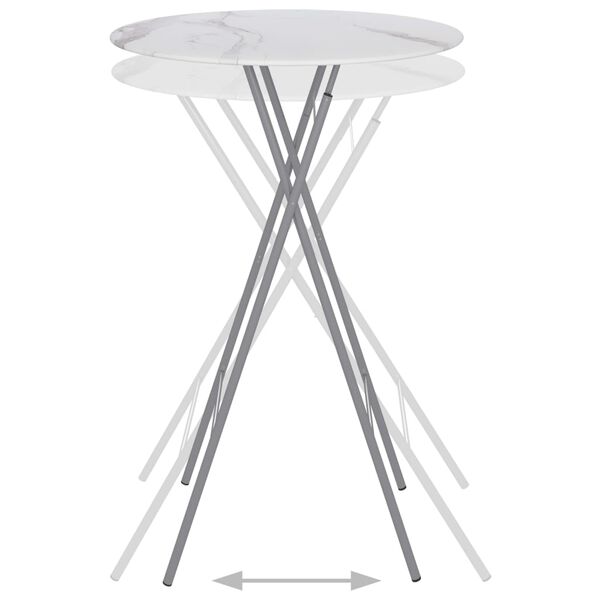 vidaXL Table de bar pliable Blanc &Oslash;80 cm Verre avec texture de marbre