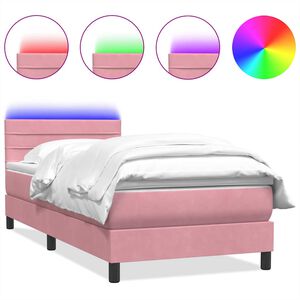 vidaXL Sommier &agrave; lattes de lit avec matelas et LED rose 80x220 cm velours