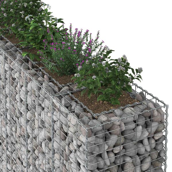 vidaXL Lit sur&eacute;lev&eacute; gabion 3 pcs Argent&eacute; 250 x 50 x 150 cm