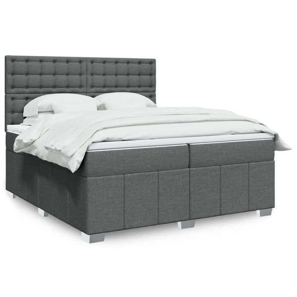 vidaXL Sommier &agrave; lattes de lit avec matelas Gris fonc&eacute; 200x200cm Tissu