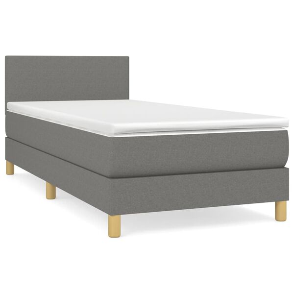 vidaXL Sommier &agrave; lattes de lit avec matelas Gris fonc&eacute; 90x200 cm Tissu