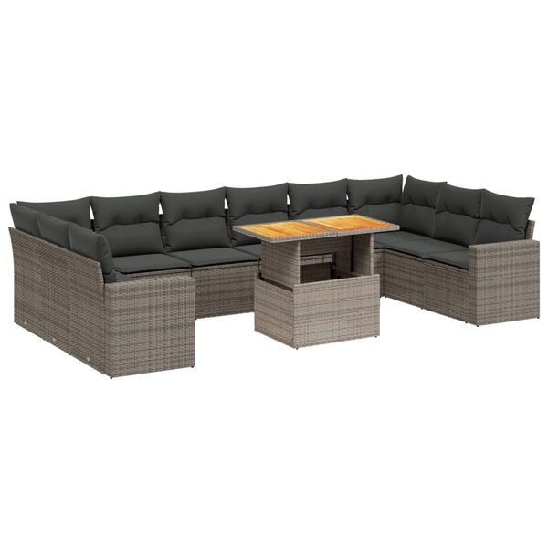 vidaXL Salon de jardin 11 pcs avec coussins gris r&eacute;sine tress&eacute;e