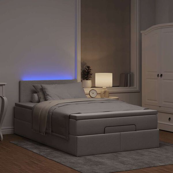 vidaXL Lit ottoman avec matelas et LED Taupe 120x190 cm tissu