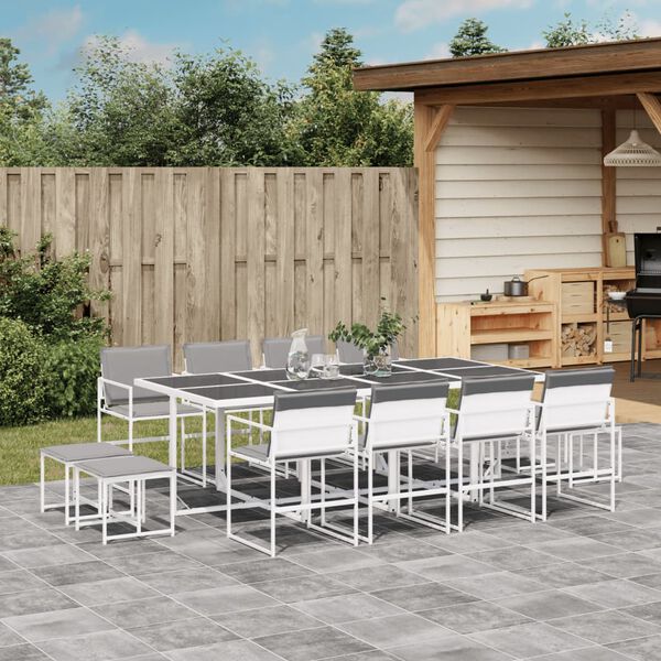 vidaXL Ensemble &agrave; manger de jardin avec coussins 13pcs blanc textil&egrave;ne