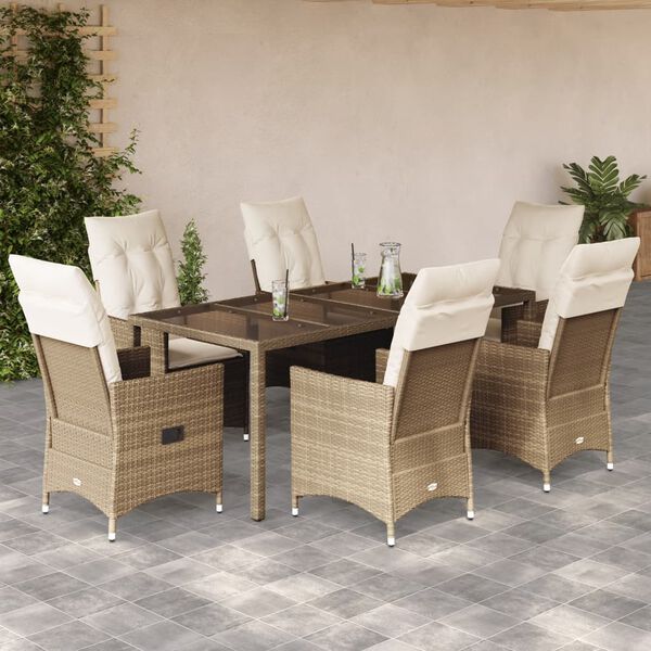 vidaXL Ensemble &agrave; manger de jardin et coussins 7 pcs beige poly rotin