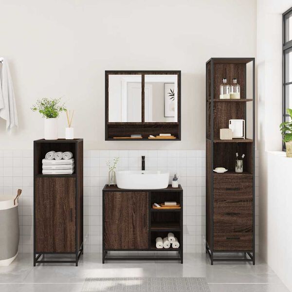 vidaXL Ensemble de meubles de salle de bain 3 pcs Ch&ecirc;ne marron
