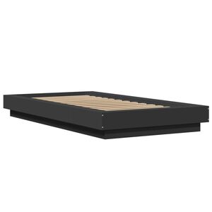 vidaXL Cadre de lit avec lumi&egrave;res LED sans matelas noir 90x190 cm