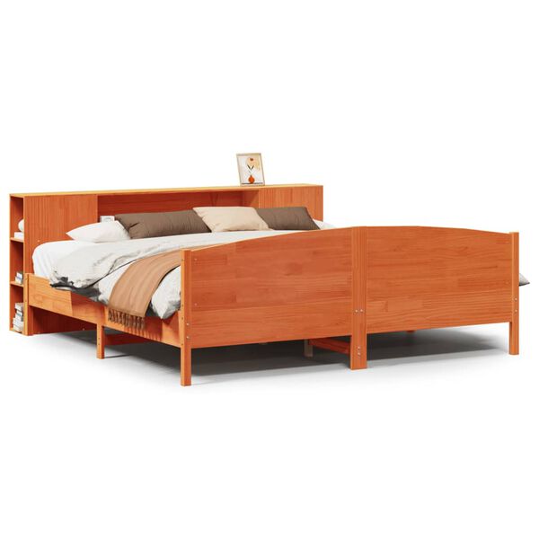 vidaXL Lit biblioth&egrave;que sans matelas cire marron 200x200 cm pin massif