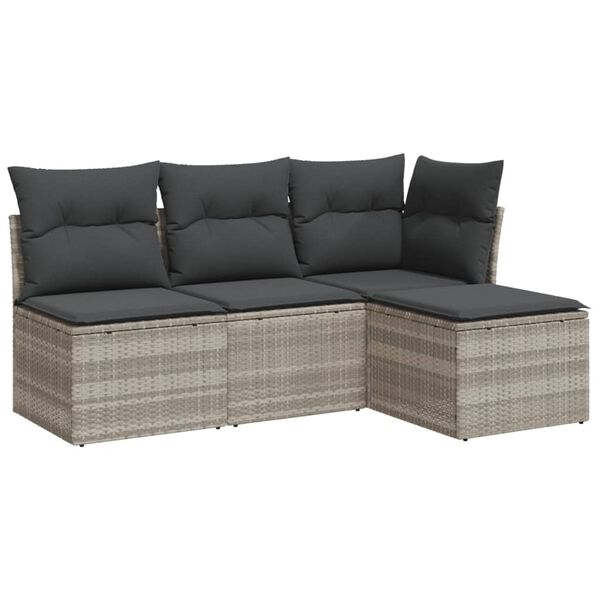 vidaXL Salon de jardin 4 pcs avec coussins gris clair r&eacute;sine tress&eacute;e