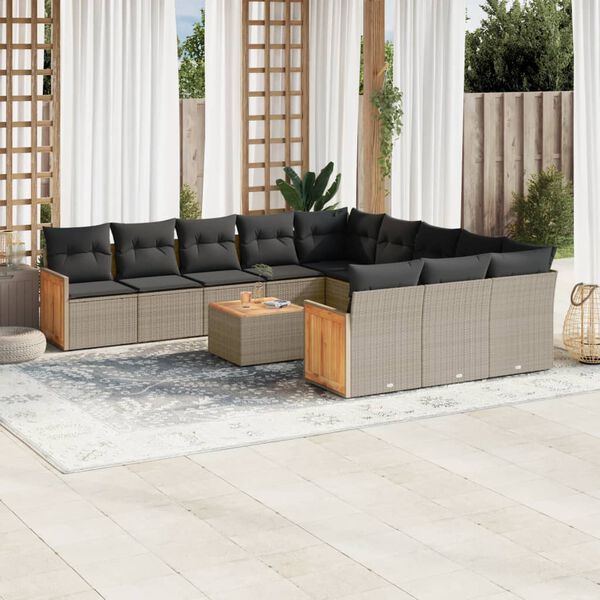 vidaXL Salon de jardin avec coussins 12 pcs gris r&eacute;sine tress&eacute;e
