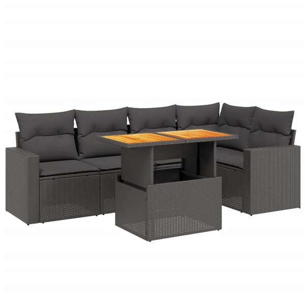 vidaXL Salon de jardin 6 pcs avec coussins noir r&eacute;sine tress&eacute;e