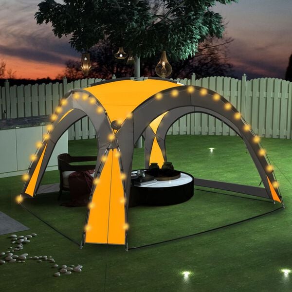 vidaXL Tente de réception avec LED et 4 parois 3,6x3,6x2,3 m Jaune