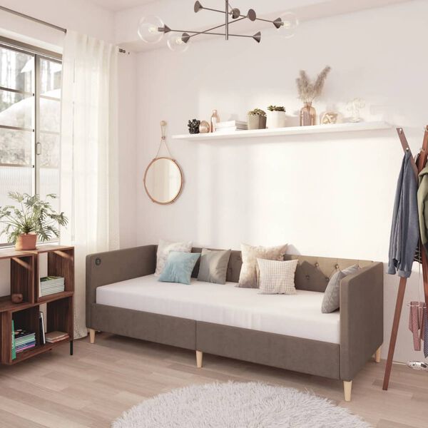 vidaXL Lit avec matelas et USB Taupe Tissu 90x200 cm
