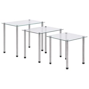 vidaXL Tables gigognes 3 pcs Transparent Verre tremp&eacute;