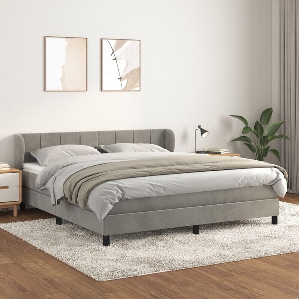 vidaXL Sommier &agrave; lattes de lit et matelas Gris clair 160x200cm Velours