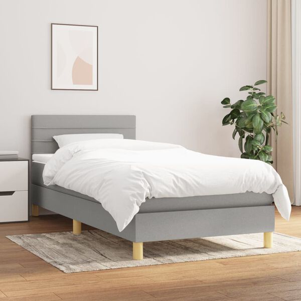 vidaXL Sommier &agrave; lattes de lit avec matelas Gris clair 90x200 cm Tissu