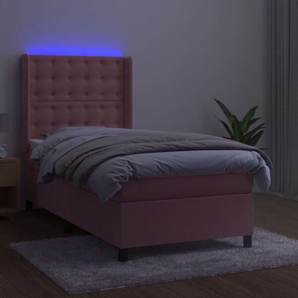 vidaXL Sommier &agrave; lattes de lit matelas et LED Rose 100x200 cm Velours