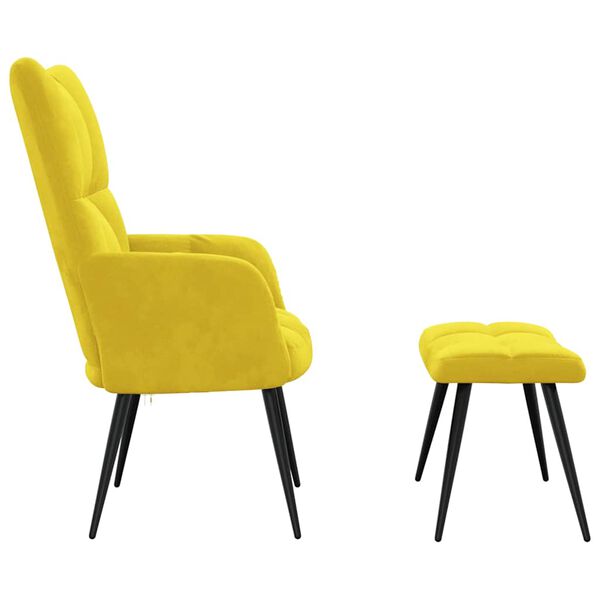 vidaXL Fauteuil relax avec tabouret en velours jaune moutarde