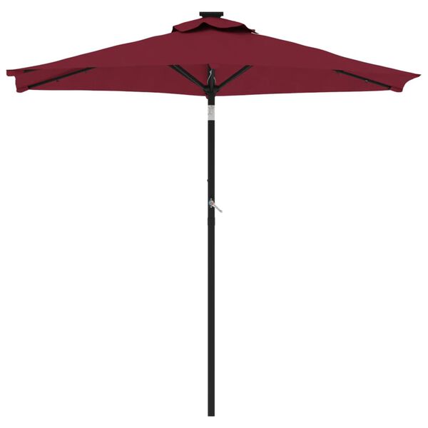 vidaXL Parasol de jardin avec LED m&acirc;t en acier bordeaux 225x225x212 cm