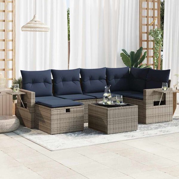 vidaXL Salon de jardin 6 pcs avec coussins gris r&eacute;sine tress&eacute;e