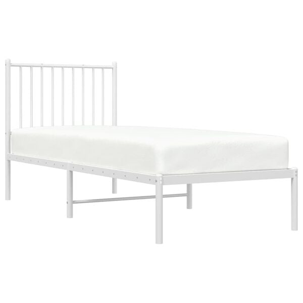 vidaXL Cadre de lit m&eacute;tal sans matelas avec t&ecirc;te de lit blanc 75x190cm