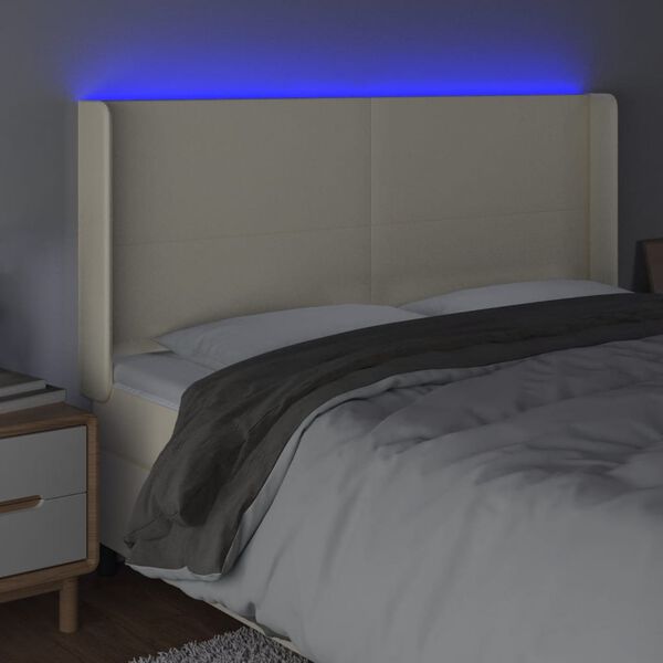 vidaXL T&ecirc;te de lit &agrave; LED Cr&egrave;me 183x16x118/128 cm Similicuir