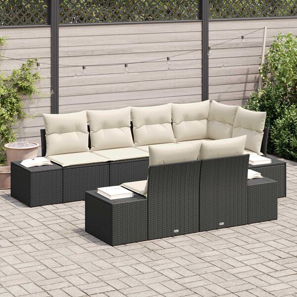 vidaXL Ensemble de canap&eacute; de jardin 7 pcs Noir et Cr&egrave;me polyrotin