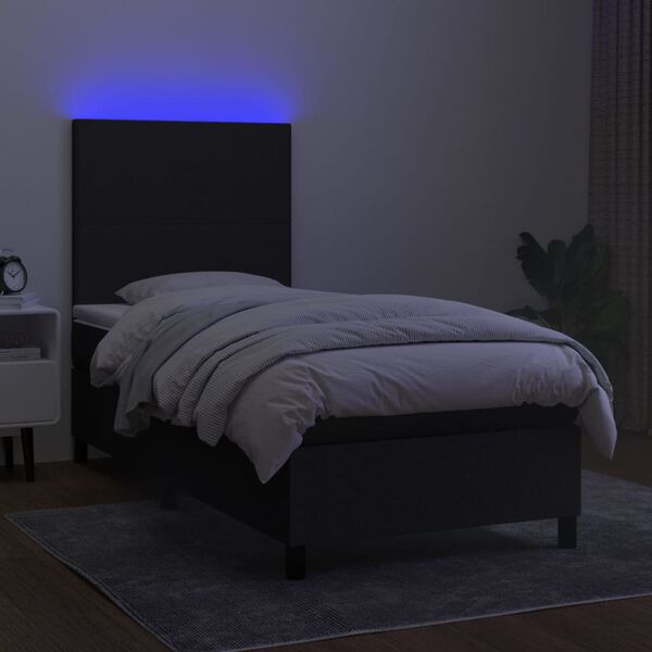 vidaXL Sommier &agrave; lattes de lit avec matelas et LED Noir 90x190cm Tissu