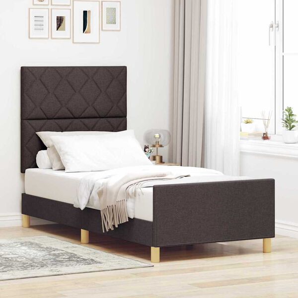 vidaXL Cadre de lit avec t&ecirc;te de lit Marron fonc&eacute; 90 x 190 cm tissu