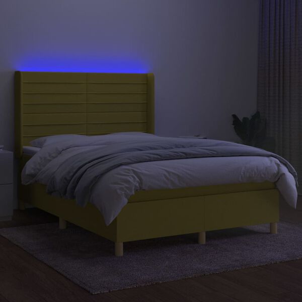 vidaXL Sommier &agrave; lattes de lit matelas et LED Vert 140x190 cm Tissu