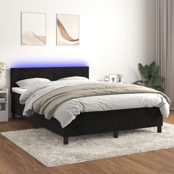 vidaXL Sommier &agrave; lattes de lit avec matelas et LED Noir 140x190 cm