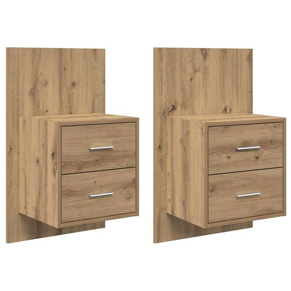 vidaXL Cabinet de chevet mural avec tiroir 2 pcs Ch&ecirc;ne artisanal