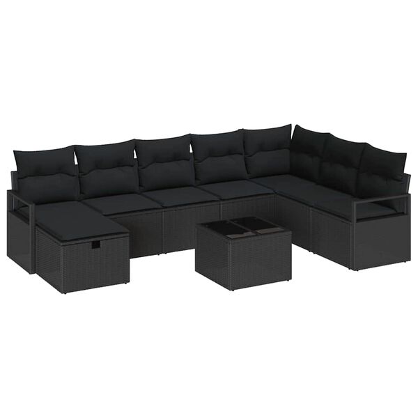 vidaXL Ensemble de canap&eacute; de jardin 9 pcs Noir Poly rotin