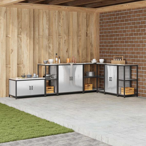 vidaXL Rangement de cuisine avec &eacute;tag&egrave;re Argent 60 x 50 x 92 cm Acier