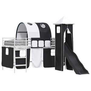 vidaXL Lit mezzanine pour enfants Blanc et Noir 90 x 200 cm M&eacute;tал