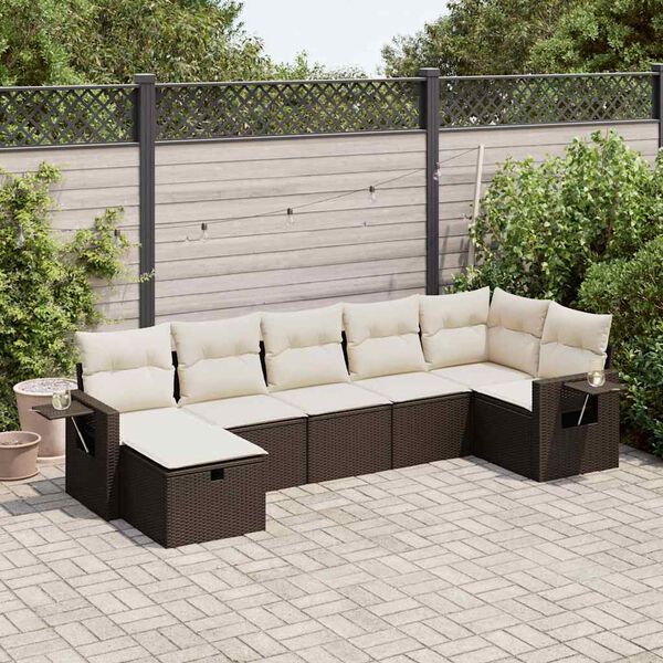 vidaXL Salon de jardin avec coussins 7 pcs marron r&eacute;sine tress&eacute;e