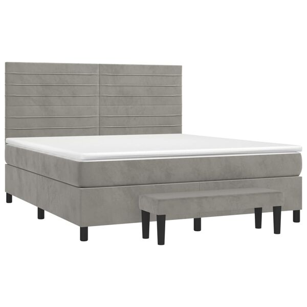 vidaXL Sommier &agrave; lattes de lit et matelas Gris clair 180x200cm Velours