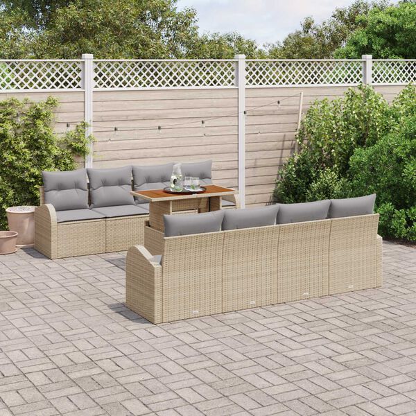 vidaXL Ensemble de canap&eacute; de jardin 9 pcs Beige Poly rotin