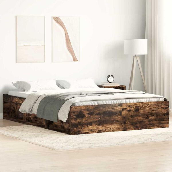 vidaXL Cadre de lit sans matelas ch&ecirc;ne fum&eacute; 150x200 cm