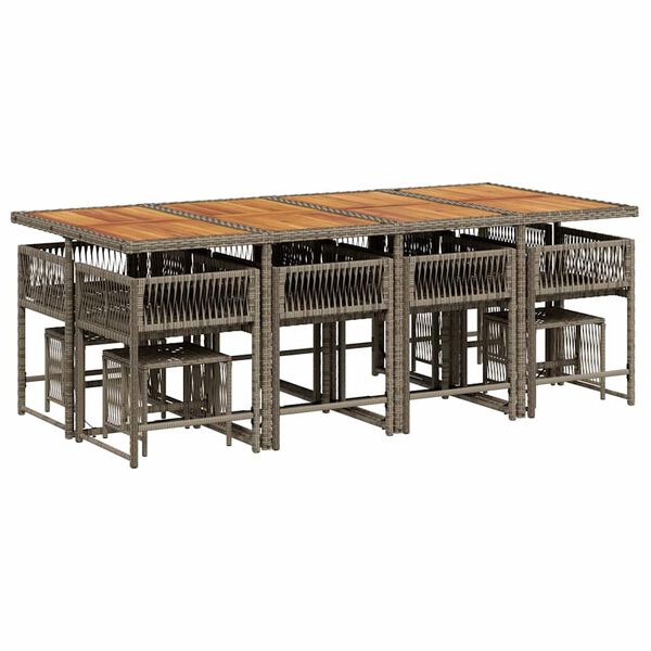 vidaXL Ensemble &agrave; manger de jardin coussins 13 pcs gris r&eacute;sine tress&eacute;e