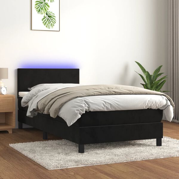 vidaXL Sommier &agrave; lattes de lit avec matelas LED Noir 90x190 cm Velours