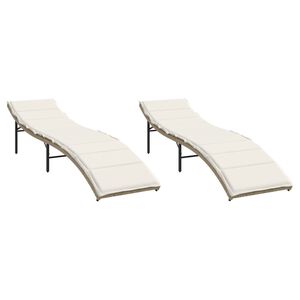 vidaXL Chaises longues lot de 2 avec coussins beige r&eacute;sine tress&eacute;e